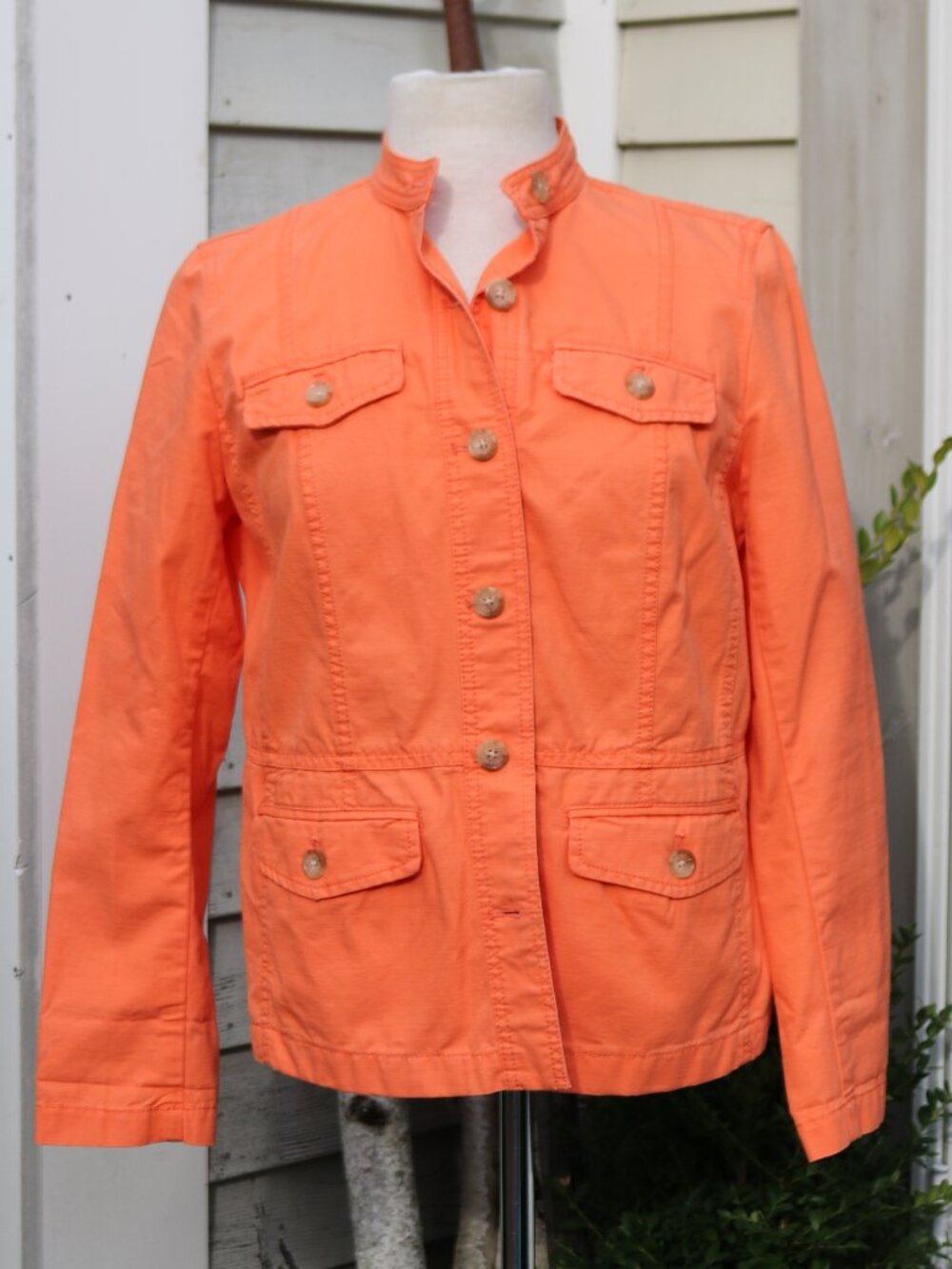 Talbots Petite Cantaloupe Orange Cotton Collarless Utility Jacket Sz MP